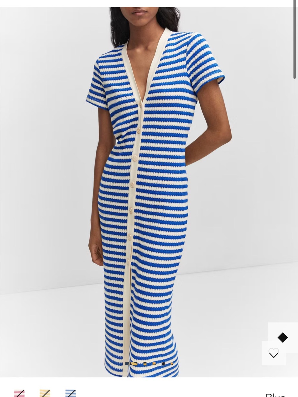 Mango Blue and White Striped Button-Front Knit Dress size 2 small
